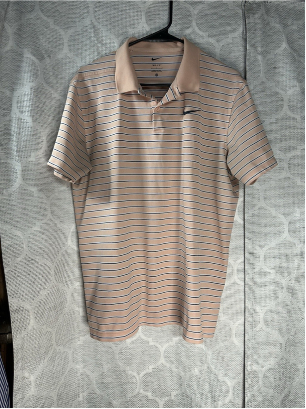 Nike Dri Fit Golf Polo Peach Striped Men's Large